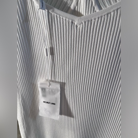 Helmut Lang White Ribbed-Knit Midi Dress With Spaghetti Straps. Size XL - Picture 8 of 9